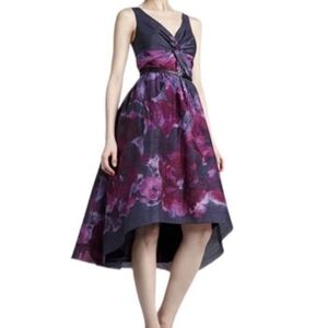 Neiman Marcus Lela Rose Purple High-Low Watercolor Dress